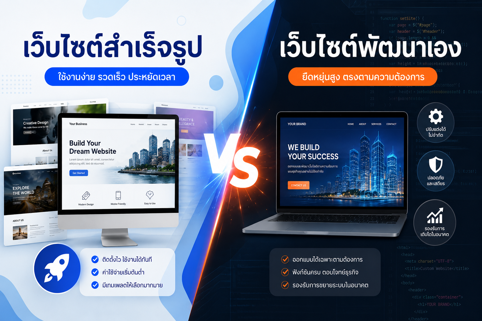 เว็บไซต์สำเร็จรูป VS เว็บไซต์พัฒนาเอง: ทางเลือกไหนใช่สำหรับธุรกิจคุณ? - ข่าวสาร STMAXCODE